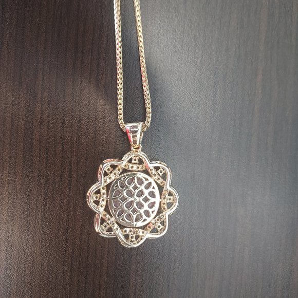 925 silver Ruby and white sapphire pendant with yellow gold. Overlay 18 inch cha - Picture 3 of 5